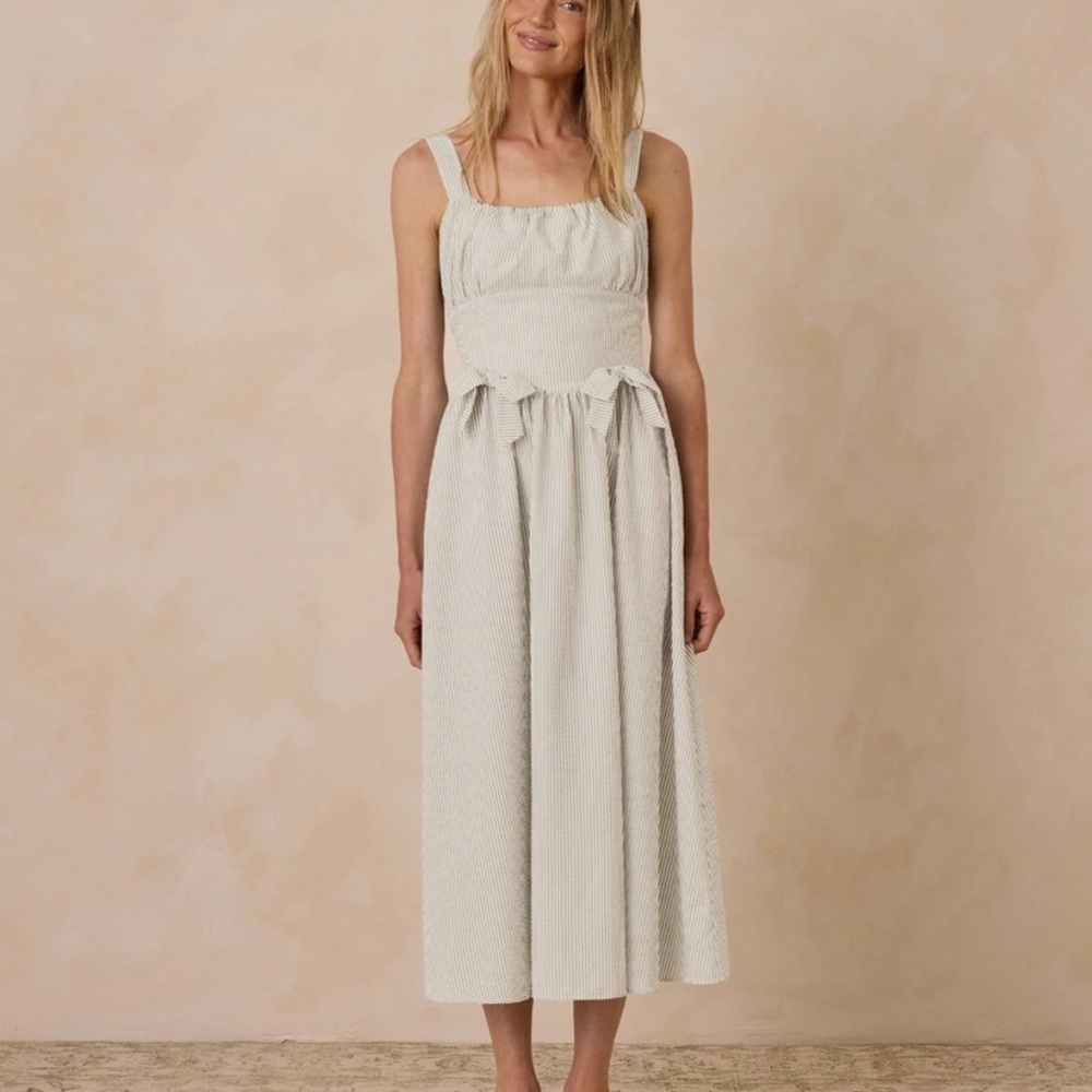 NORALEE BETSY DRESS SIZE SMALL STRIPED SAGE GREEN COTTON COTTAGE CORE MIDI
